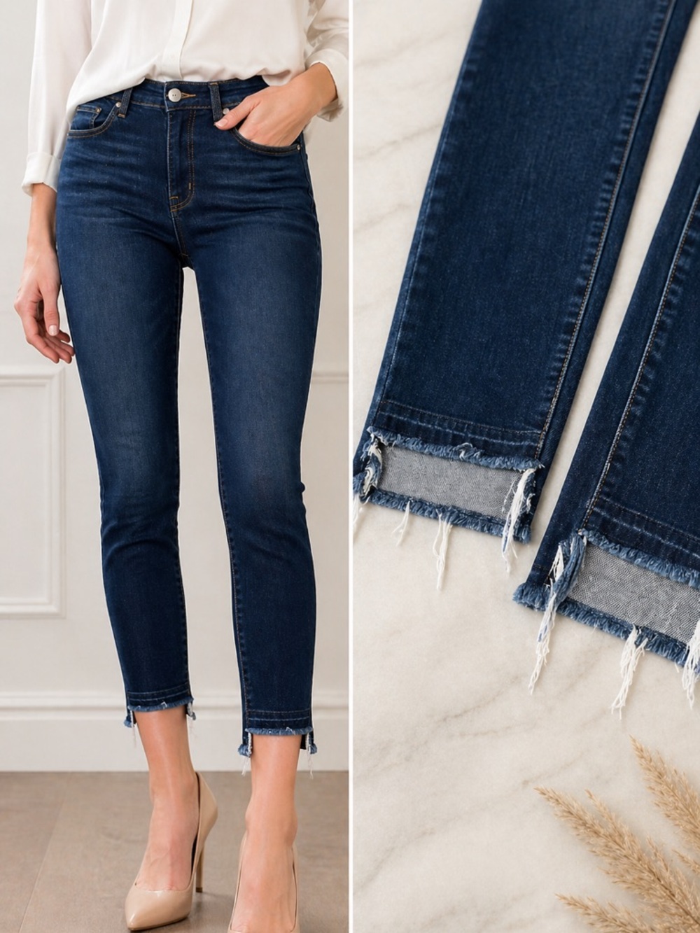 PAIGE Hoxton Skinny Ankle Jeans 28 High Rise Dark Wash Transcend Raw Step Hem